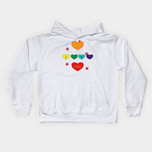 Colorful hearts containing the text I love you Kids Hoodie